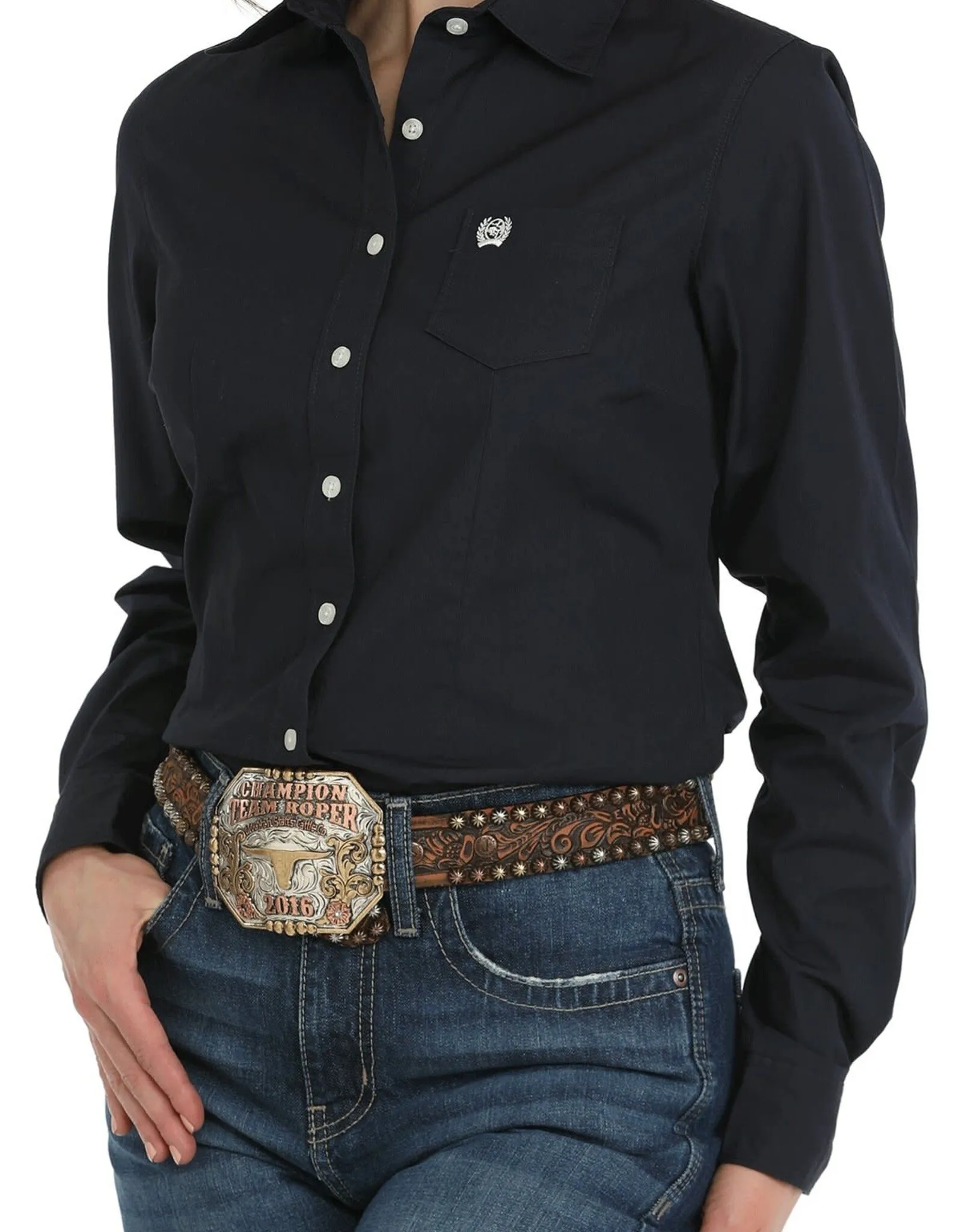 Womens Cinch Solid Navy Long Sleeve Button Down Western Arena Shirt