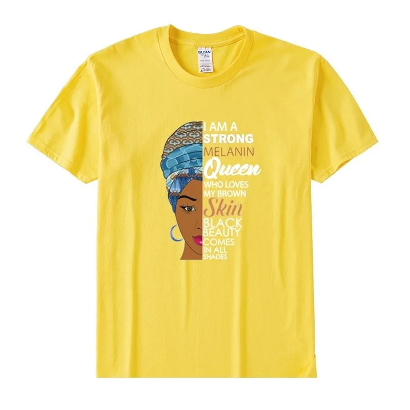 Women's I Am A Strong Melanin Queen African Girl History Month T-shirt