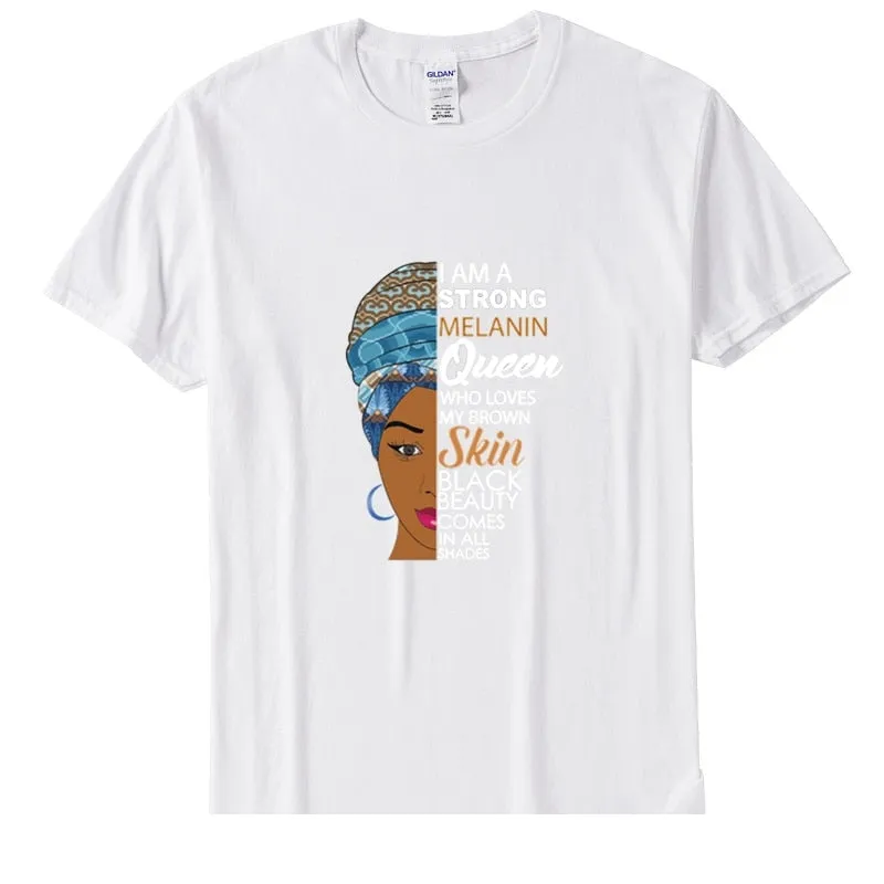 Women's I Am A Strong Melanin Queen African Girl History Month T-shirt