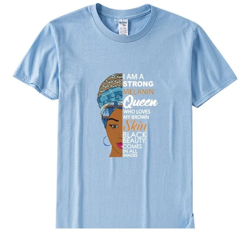 Women's I Am A Strong Melanin Queen African Girl History Month T-shirt