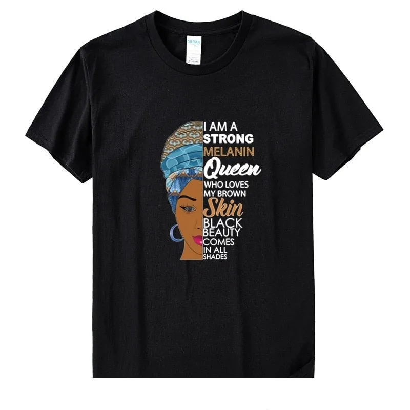 Women's I Am A Strong Melanin Queen African Girl History Month T-shirt