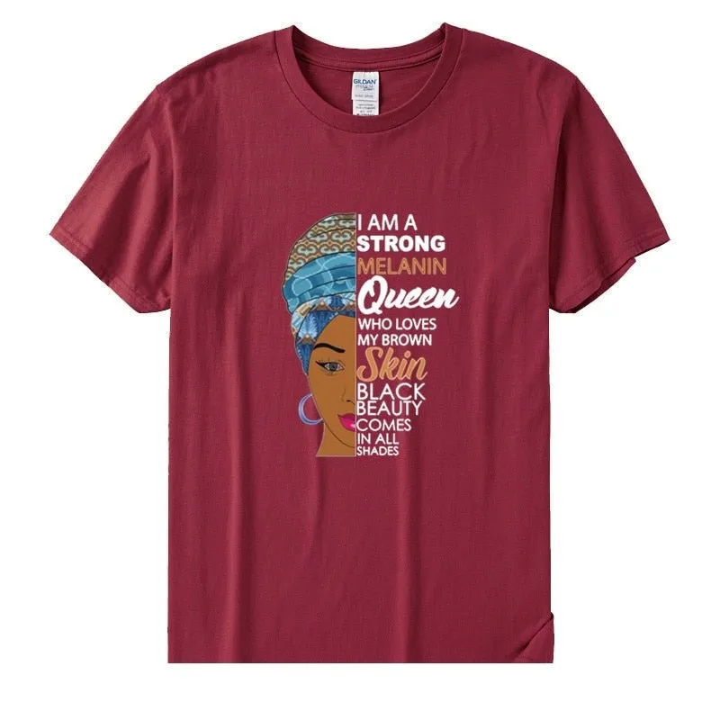 Women's I Am A Strong Melanin Queen African Girl History Month T-shirt