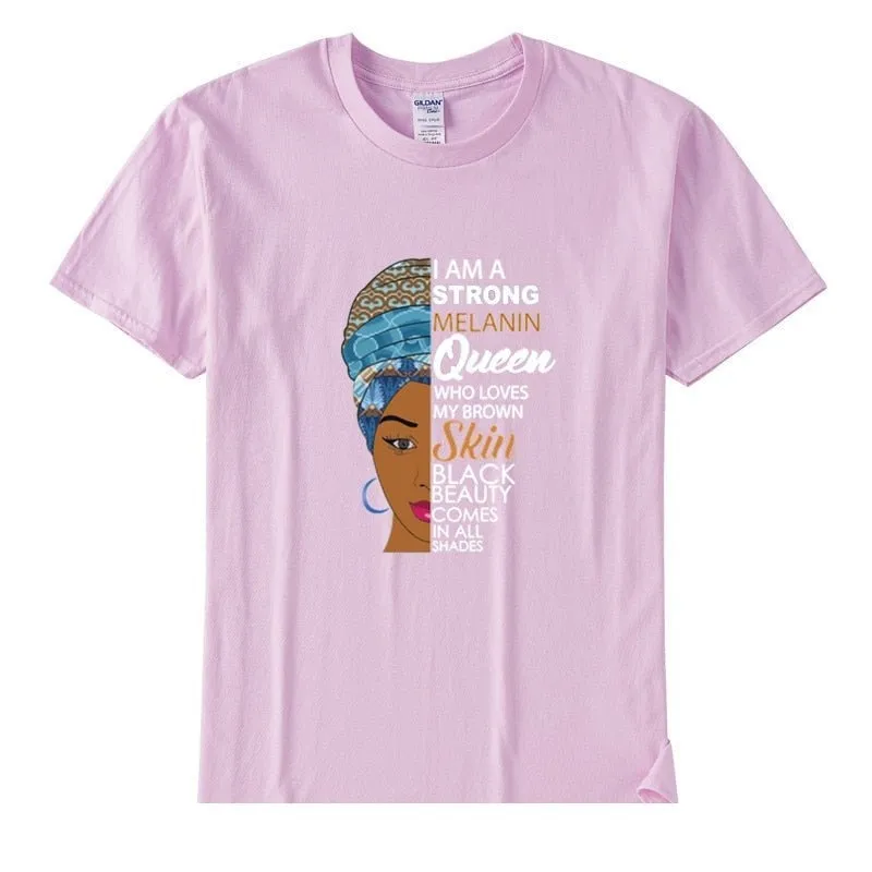 Women's I Am A Strong Melanin Queen African Girl History Month T-shirt