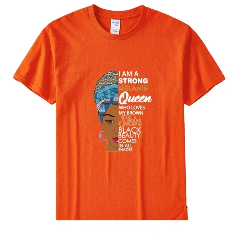 Women's I Am A Strong Melanin Queen African Girl History Month T-shirt