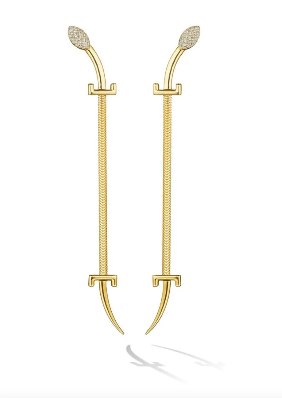 Yellow Gold Origin Drop Earrings with Pave Diamonds