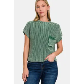 Zenana Washed Mock Neck Short Sleeve Cropped Sweater